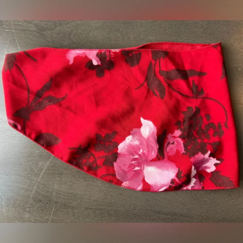 Red Floral Silk Headband Scarf Wide Head Wrap Hair Scarf